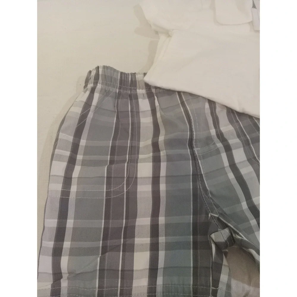 Carters Baby Boy 18M White Polo Bodysuit and Grey Plaid Shorts 2PC Set 1S539910